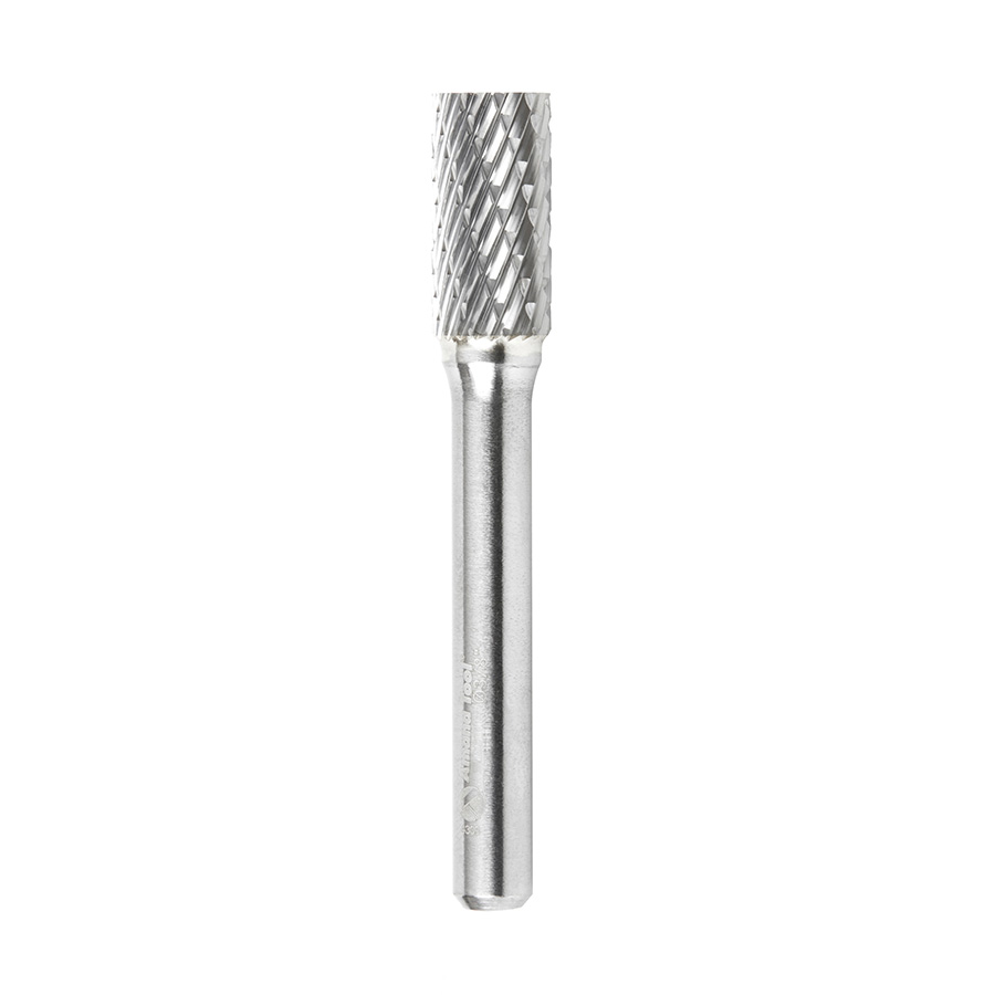 Amana BURS-102 Solid Carbide Cylindrical Shape with No End Cut 3/8 Dia x 3/4 x 1/4 Shank Double Cut SA Burr Bit for Die-Grinders
