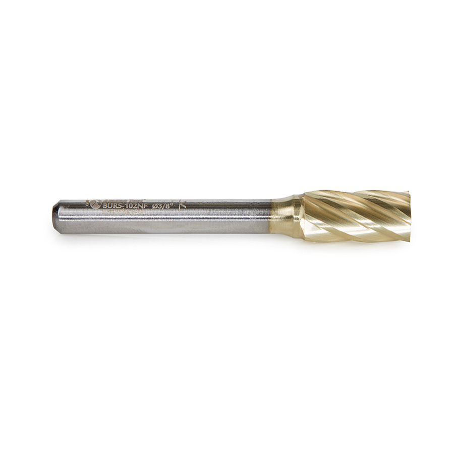 Amana BURS-102NF Solid Carbide Cylindrical Shape with No End Cut 3/8 Dia x 3/4 x 1/4 Shank Non-Ferrous ZrN Coated SA Burr Bit for Die-Grinders