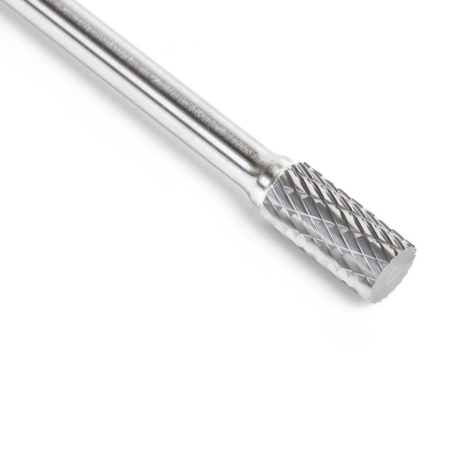 Amana BURS-103 Solid Carbide Cylindrical Shape with No End Cut 3/8 Dia x 3/4 x 1/4 Shank Double Cut SA Burr Bit for Die-Grinders