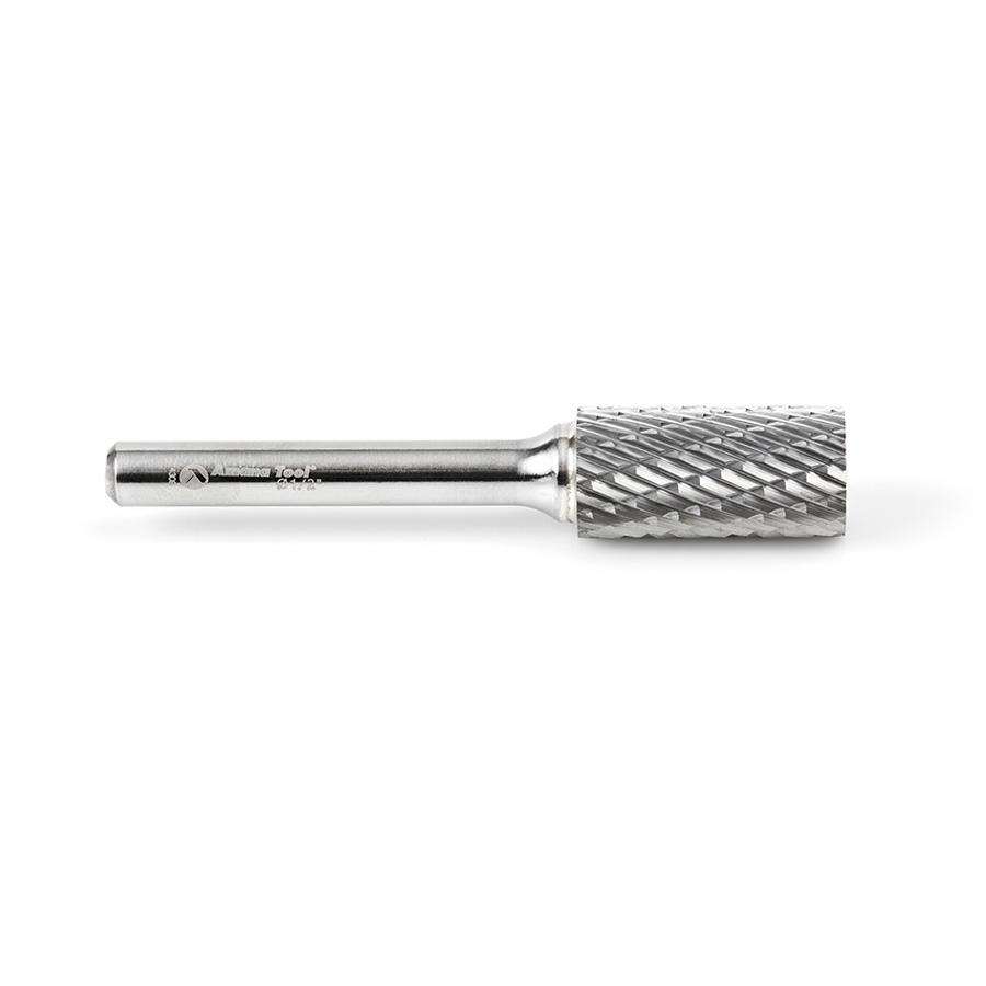 Amana BURS-104 Solid Carbide Cylindrical Shape with No End Cut 1/2 Dia x 1 x 1/4 Shank Double Cut SA Burr Bit for Die-Grinders