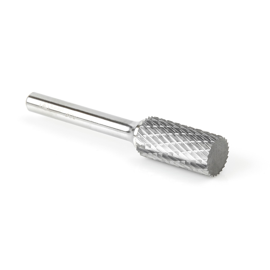 Amana BURS-104 Solid Carbide Cylindrical Shape with No End Cut 1/2 Dia x 1 x 1/4 Shank Double Cut SA Burr Bit for Die-Grinders