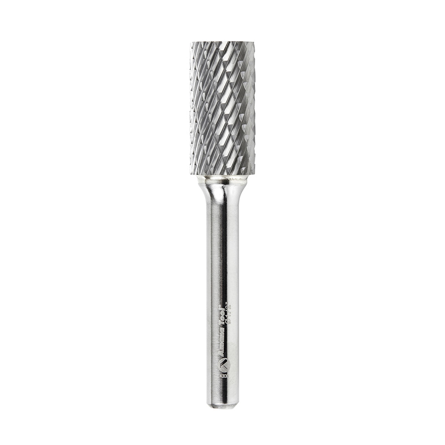 Amana BURS-104 Solid Carbide Cylindrical Shape with No End Cut 1/2 Dia x 1 x 1/4 Shank Double Cut SA Burr Bit for Die-Grinders
