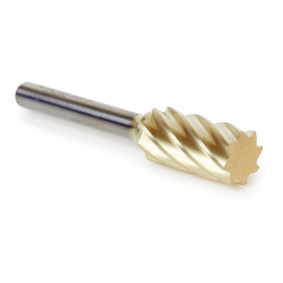 Amana BURS-104NF Solid Carbide Cylindrical Shape with No End Cut 1/2 Dia x 1 x 1/4 Shank Non-Ferrous ZrN Coated SA Burr Bit for Die-Grinders