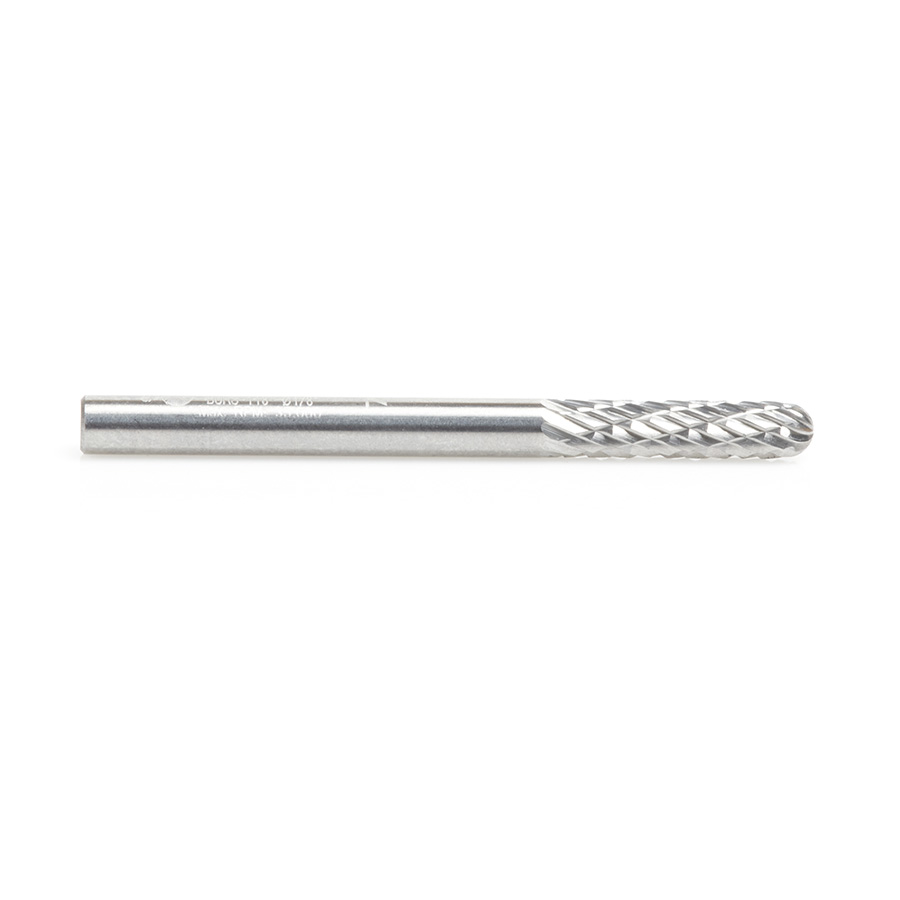 Amana BURS-118 Solid Carbide Radius Cylinder Shape 1/8 Dia x 9/16 x 1/8 Shank Double Cut SC Burr Bit for Die-Grinders