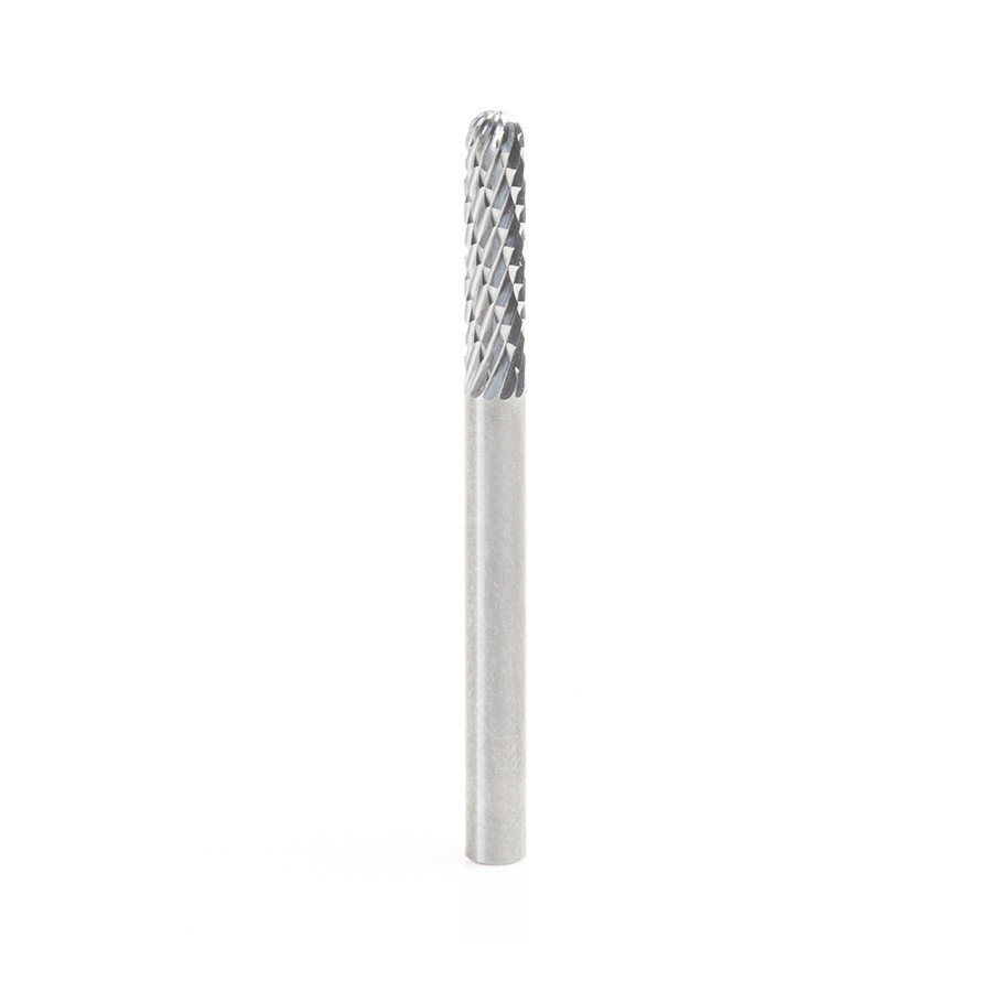 Amana BURS-118 Solid Carbide Radius Cylinder Shape 1/8 Dia x 9/16 x 1/8 Shank Double Cut SC Burr Bit for Die-Grinders