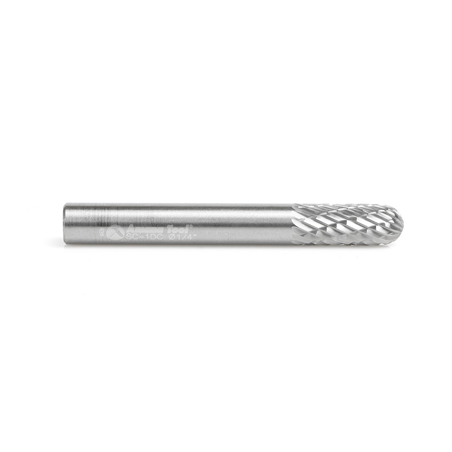 Amana BURS-120 Solid Carbide Radius Cylinder Shape 1/4 Dia x 5/8 x 1/4 Shank Double Cut SC Burr Bit for Die-Grinders