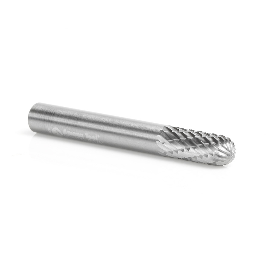 Amana BURS-120 Solid Carbide Radius Cylinder Shape 1/4 Dia x 5/8 x 1/4 Shank Double Cut SC Burr Bit for Die-Grinders