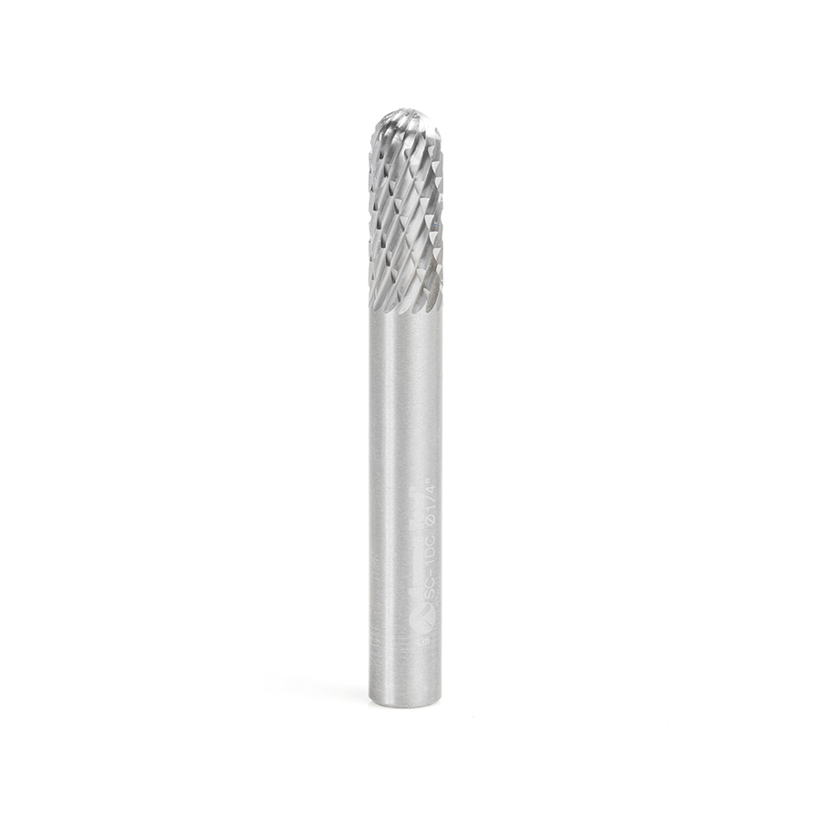 Amana BURS-120 Solid Carbide Radius Cylinder Shape 1/4 Dia x 5/8 x 1/4 Shank Double Cut SC Burr Bit for Die-Grinders
