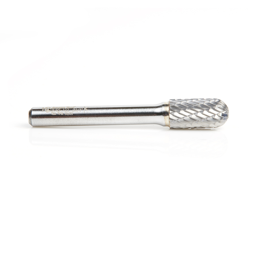Amana BURS-122 Solid Carbide Radius Cylinder Shape 3/8 Dia x 3/4 x 1/4 Shank Double Cut SC Burr Bit for Die-Grinders