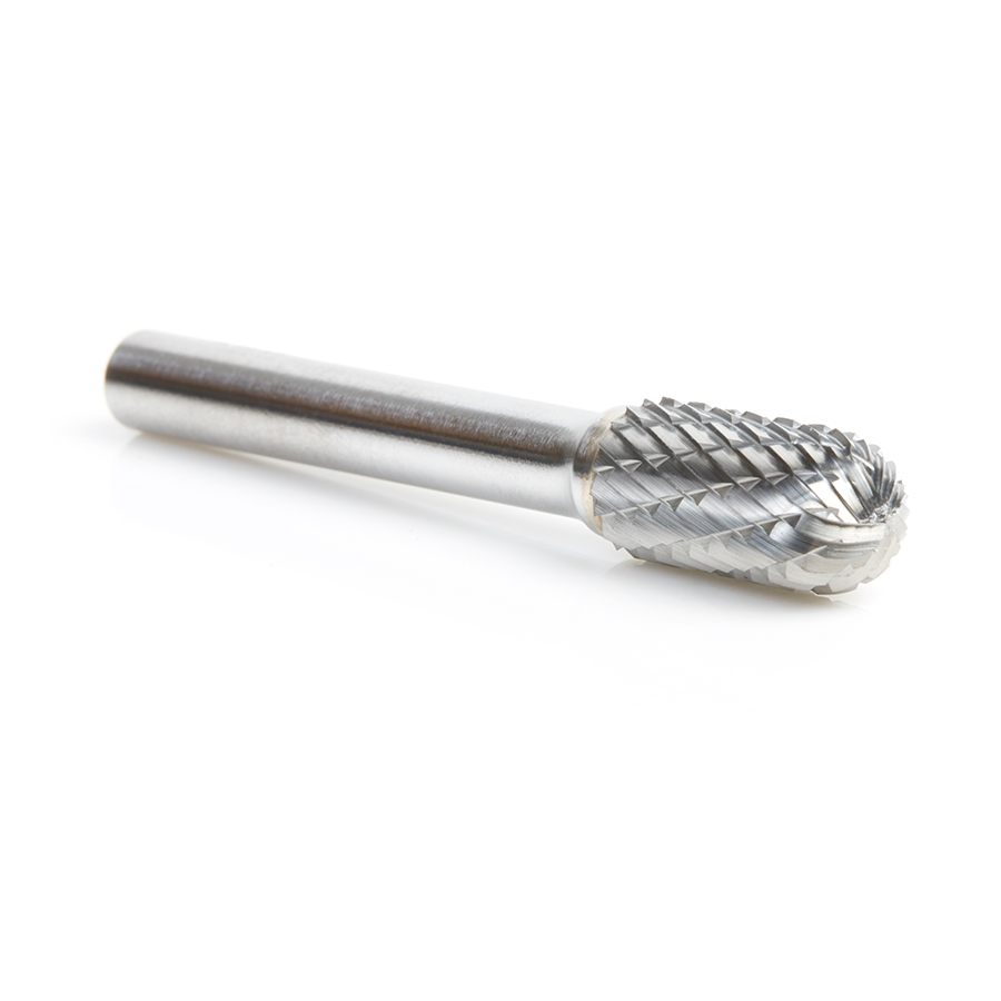 Amana BURS-122 Solid Carbide Radius Cylinder Shape 3/8 Dia x 3/4 x 1/4 Shank Double Cut SC Burr Bit for Die-Grinders