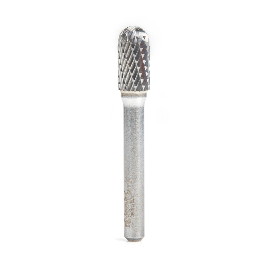 Amana BURS-122 Solid Carbide Radius Cylinder Shape 3/8 Dia x 3/4 x 1/4 Shank Double Cut SC Burr Bit for Die-Grinders