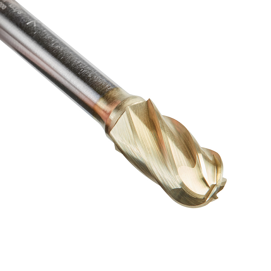 Amana BURS-122NF Solid Carbide Radius Cylinder Shape 3/8 Dia x 3/4 x 1/4 Shank Non-Ferrous ZrN Coated SC Burr Bit for Die-Grinders