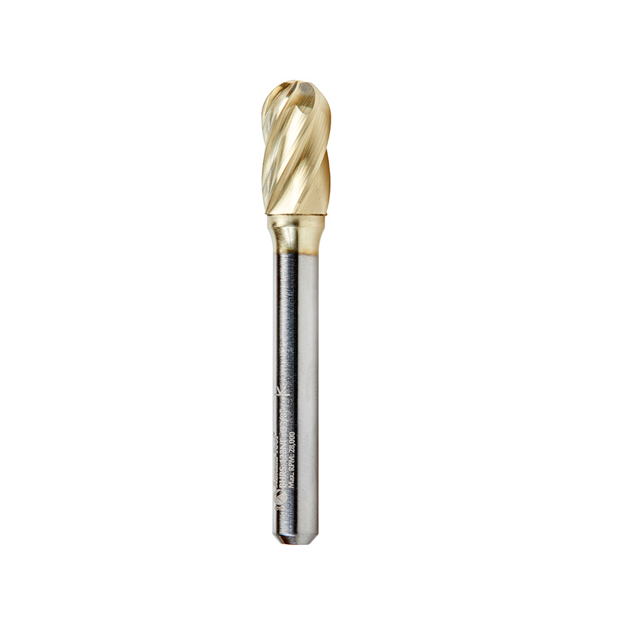 Amana BURS-122NF Solid Carbide Radius Cylinder Shape 3/8 Dia x 3/4 x 1/4 Shank Non-Ferrous ZrN Coated SC Burr Bit for Die-Grinders