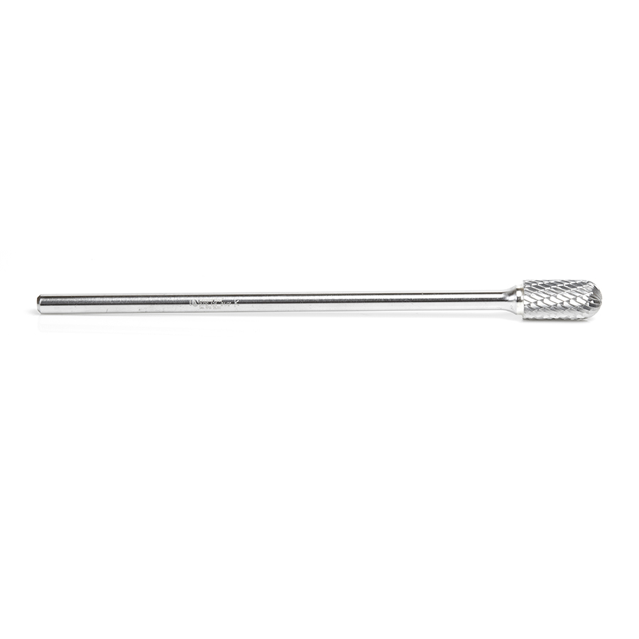 Amana BURS-126 Solid Carbide Radius Cylinder Shape 1/2 Dia x 1 x 1/4 Shank Double Cut SC Burr Bit for Die-Grinders