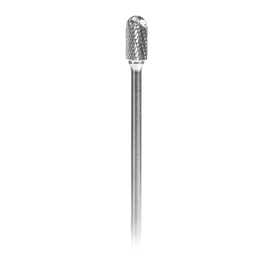 Amana BURS-126 Solid Carbide Radius Cylinder Shape 1/2 Dia x 1 x 1/4 Shank Double Cut SC Burr Bit for Die-Grinders