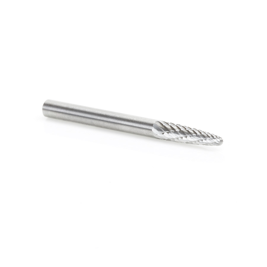Amana BURS-138 Solid Carbide Tree Shape 1/8 Dia x 1/2 x 1/8 Shank Double Cut SF Burr Bit for Die-Grinders