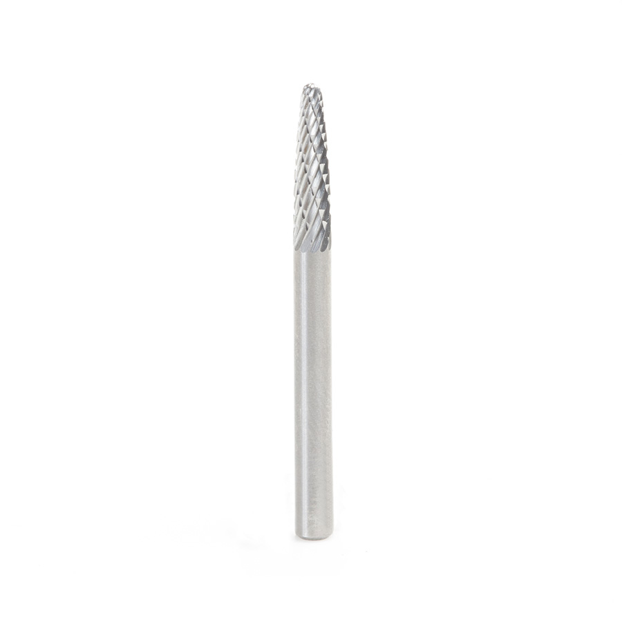 Amana BURS-138 Solid Carbide Tree Shape 1/8 Dia x 1/2 x 1/8 Shank Double Cut SF Burr Bit for Die-Grinders