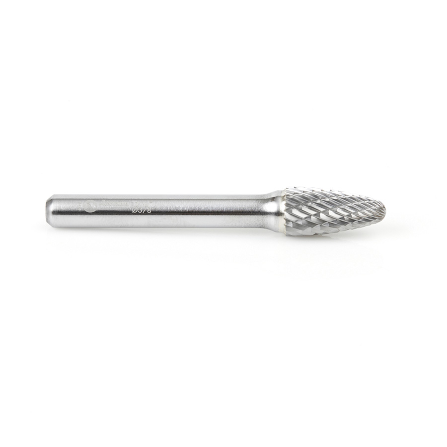 Amana BURS-142 Solid Carbide Tree Shape 3/8 Dia x 3/4 x 1/4 Shank Double Cut SF Burr Bit for Die-Grinders