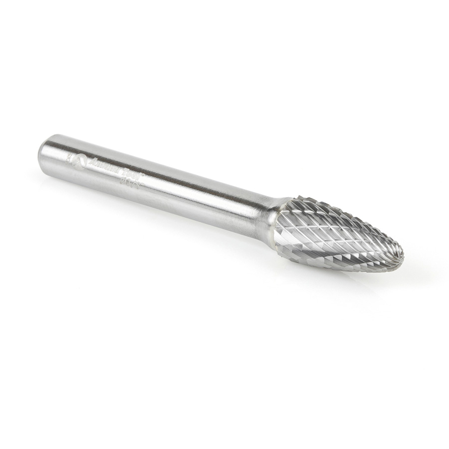 Amana BURS-142 Solid Carbide Tree Shape 3/8 Dia x 3/4 x 1/4 Shank Double Cut SF Burr Bit for Die-Grinders