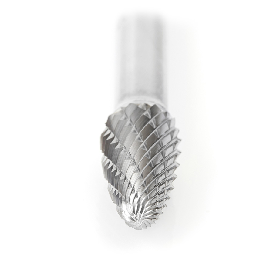 Amana BURS-142 Solid Carbide Tree Shape 3/8 Dia x 3/4 x 1/4 Shank Double Cut SF Burr Bit for Die-Grinders