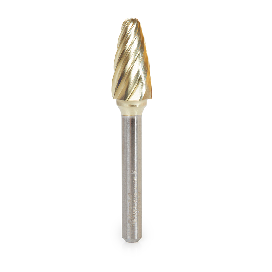 Amana BURS-144NF Solid Carbide Tree Shape 1/2 Dia x 1 x 1/4 Shank Non-Ferrous ZrN Coated SF Burr Bit for Die-Grinders