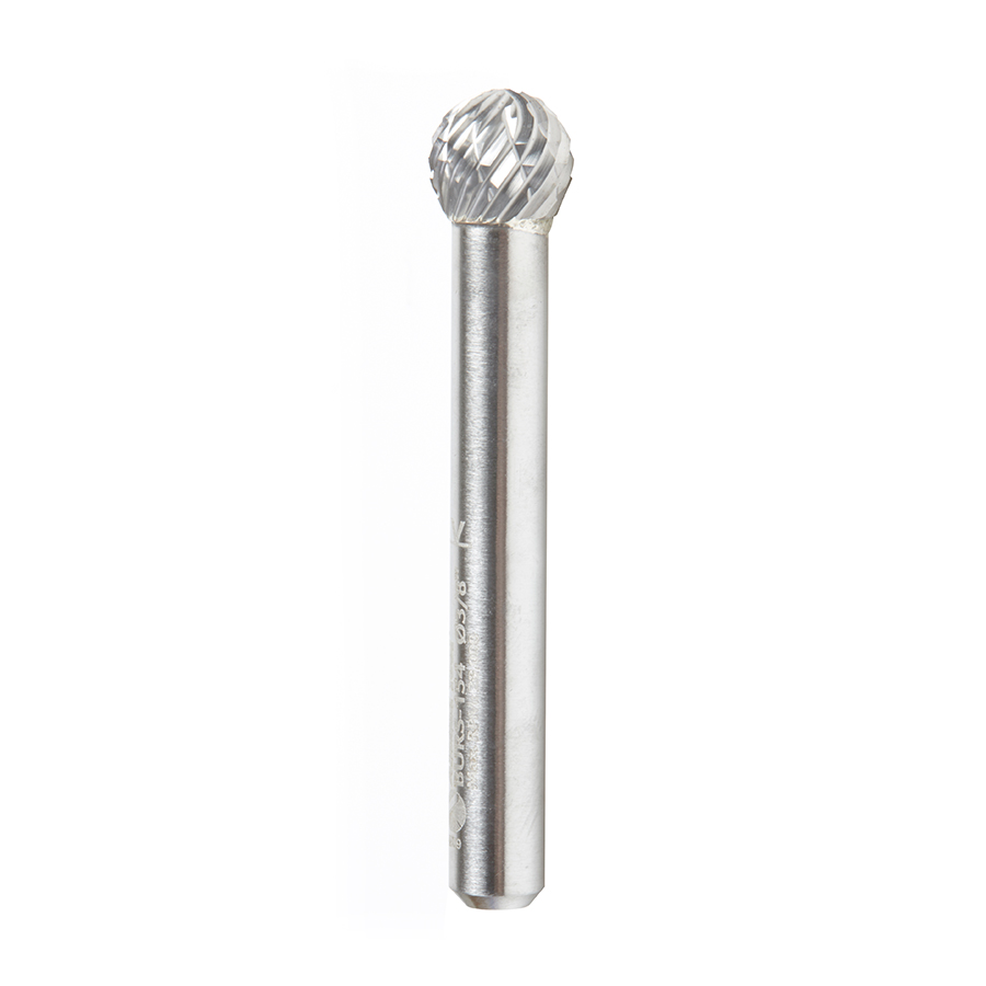 Amana BURS-154 Solid Carbide Ball Shape 3/8 Dia x 5/16 x 1/4 Shank Double Cut SD Burr Bit for Die-Grinders