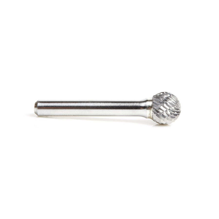 Amana BURS-158 Solid Carbide Ball Shape 1/2 Dia x 7/16 x 1/4 Shank Double Cut SD Burr Bit for Die-Grinders