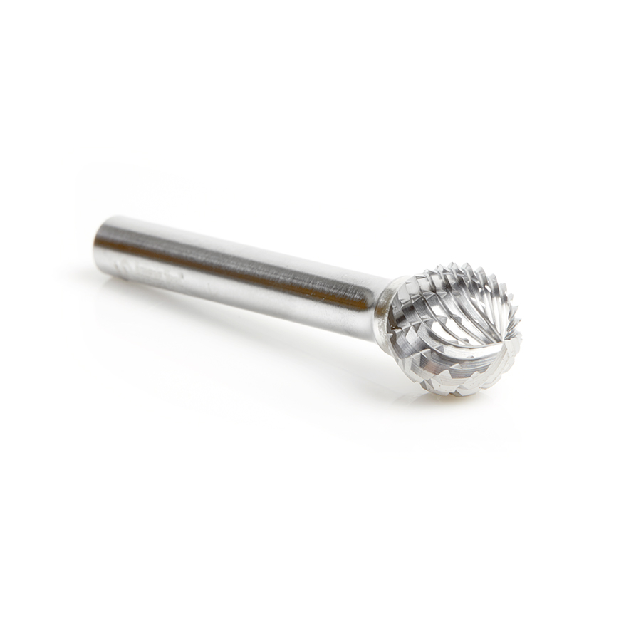 Amana BURS-158 Solid Carbide Ball Shape 1/2 Dia x 7/16 x 1/4 Shank Double Cut SD Burr Bit for Die-Grinders