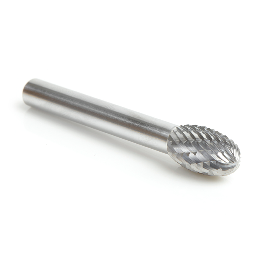 Amana BURS-174 Solid Carbide Oval Shape 3/8 Dia x 5/8 x 1/4 Shank Double Cut SE Burr Bit for Die-Grinders