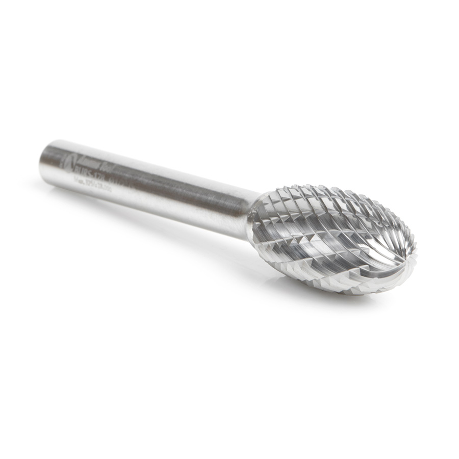 Amana BURS-178 Solid Carbide Oval Shape 1/2 Dia x 7/8 x 1/4 Shank Double Cut SE Burr Bit for Die-Grinders