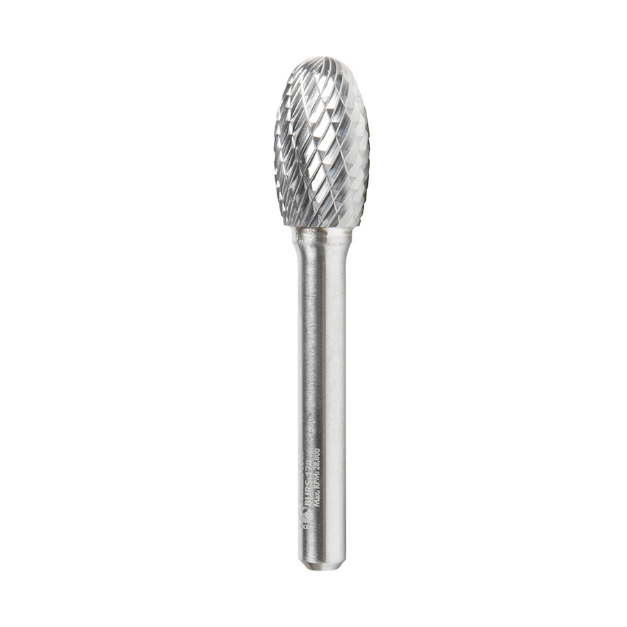 Amana BURS-178 Solid Carbide Oval Shape 1/2 Dia x 7/8 x 1/4 Shank Double Cut SE Burr Bit for Die-Grinders