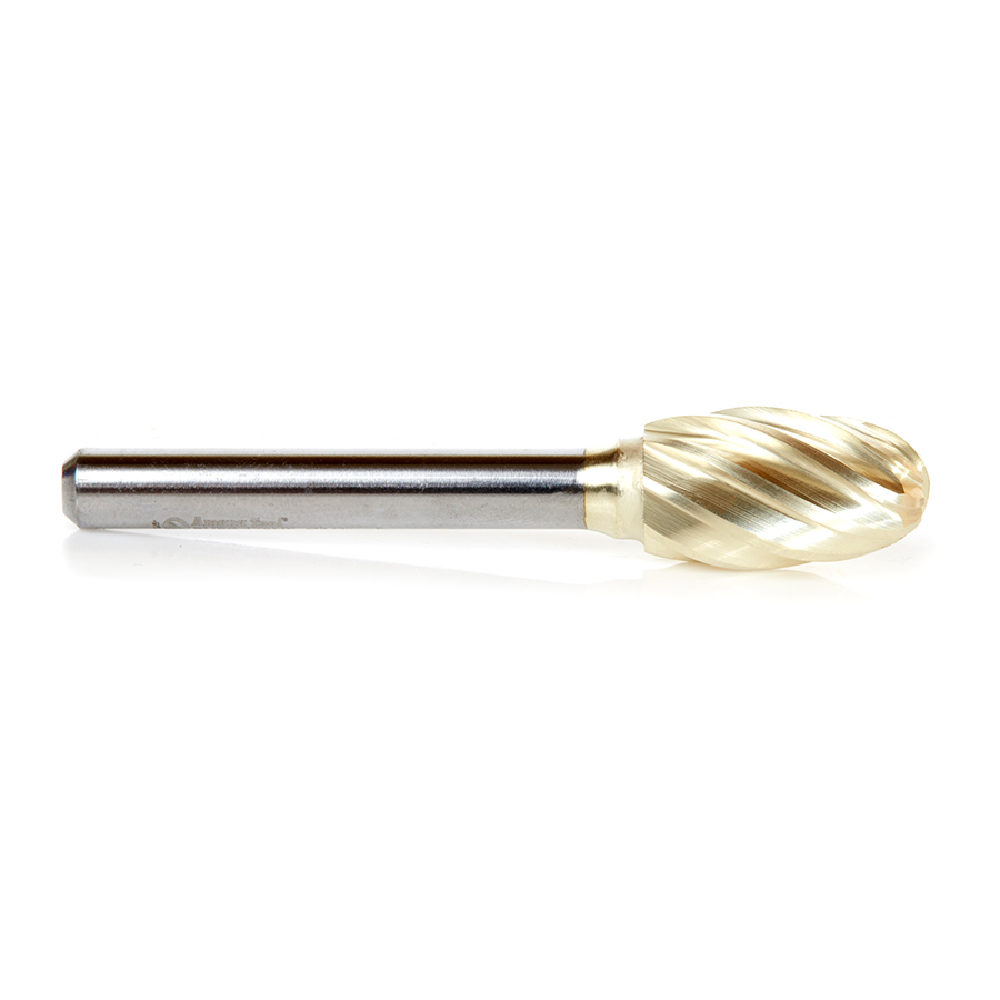 Amana BURS-178NF Solid Carbide Oval Shape 1/2 Dia x 7/8 x 1/4 Shank Non-Ferrous ZrN Coated SE Burr Bit for Die-Grinders