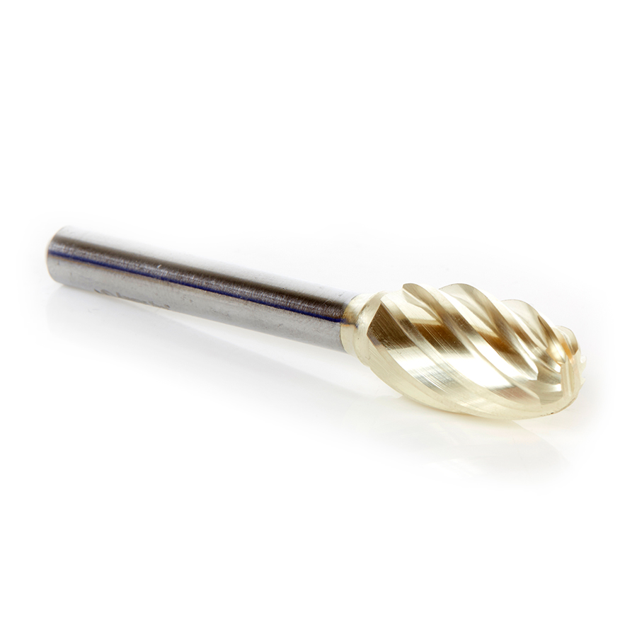 Amana BURS-178NF Solid Carbide Oval Shape 1/2 Dia x 7/8 x 1/4 Shank Non-Ferrous ZrN Coated SE Burr Bit for Die-Grinders