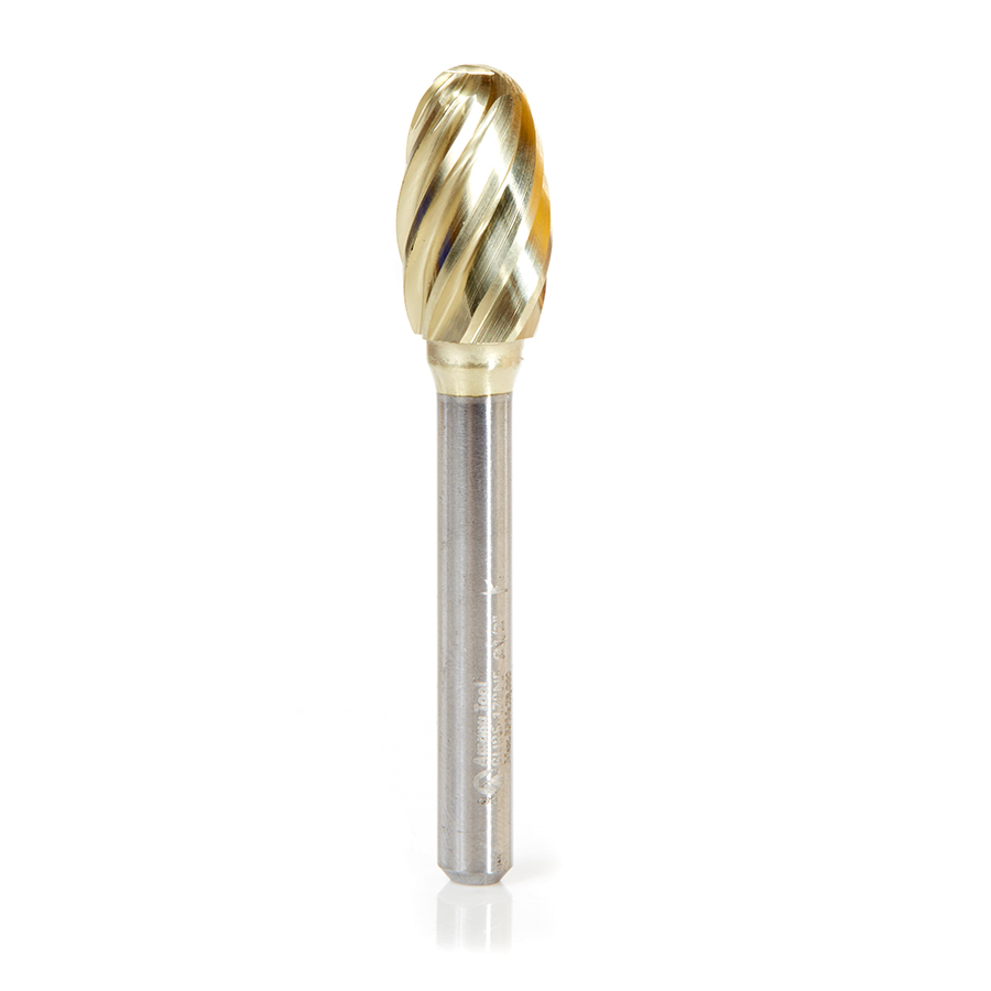 Amana BURS-178NF Solid Carbide Oval Shape 1/2 Dia x 7/8 x 1/4 Shank Non-Ferrous ZrN Coated SE Burr Bit for Die-Grinders