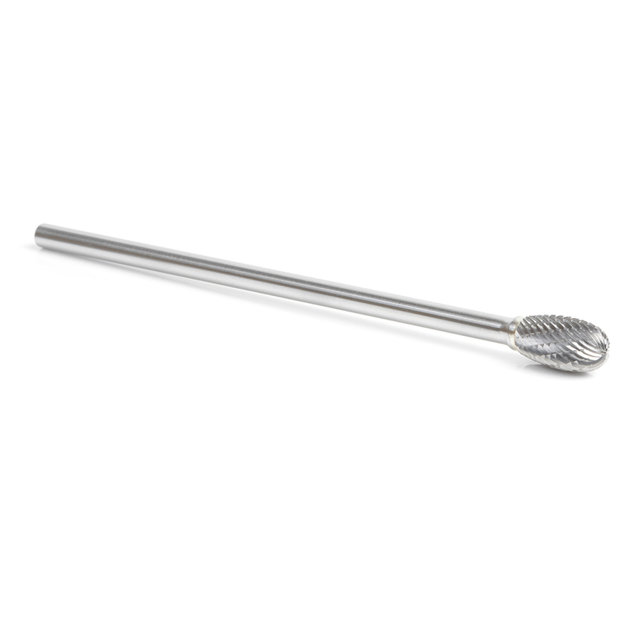 Amana BURS-180 Solid Carbide Oval Shape 1/2 Dia x 7/8 x 1/4 Shank Double Cut SE Burr Bit for Die-Grinders