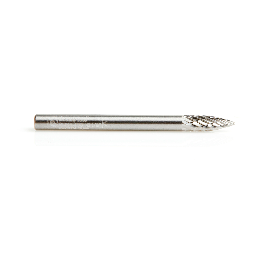 Amana BURS-190 Solid Carbide Pointed Tree Shape 1/8 Dia x 3/8 x 1/8 Shank Double Cut SG Burr Bit for Die-Grinders