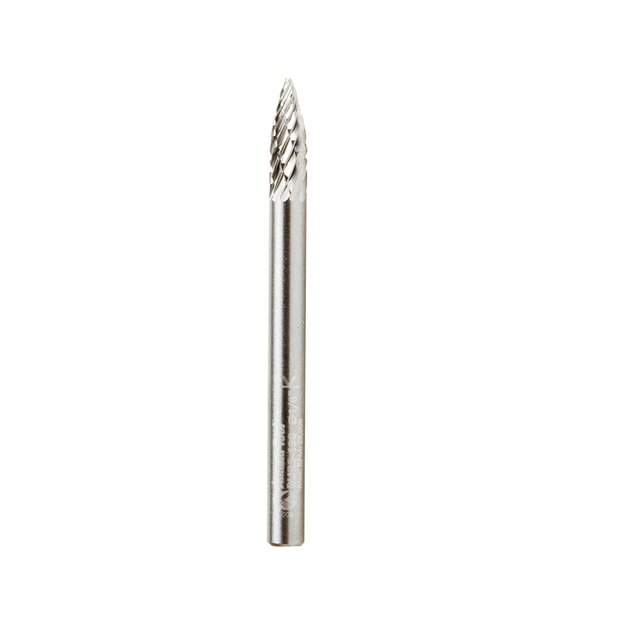 Amana BURS-190 Solid Carbide Pointed Tree Shape 1/8 Dia x 3/8 x 1/8 Shank Double Cut SG Burr Bit for Die-Grinders