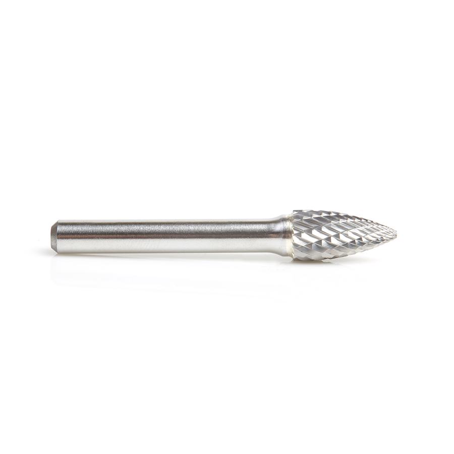 Amana BURS-194 Solid Carbide Pointed Tree Shape 3/8 Dia x 3/4 x 1/4 Shank Double Cut SG Burr Bit for Die-Grinders