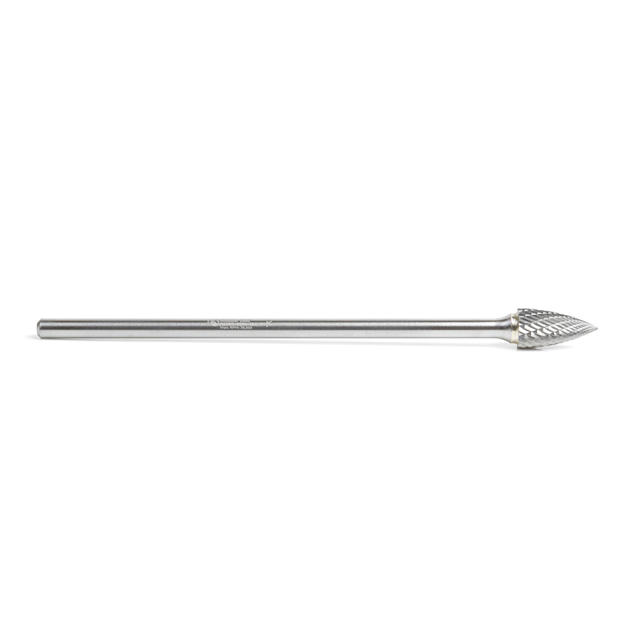 Amana BURS-199 Solid Carbide Pointed Tree Shape 1/2 Dia x 1 x 1/4 Shank Double Cut SG Burr Bit for Die-Grinders