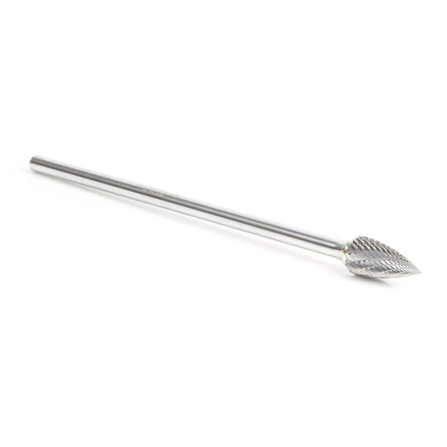 Amana BURS-199 Solid Carbide Pointed Tree Shape 1/2 Dia x 1 x 1/4 Shank Double Cut SG Burr Bit for Die-Grinders