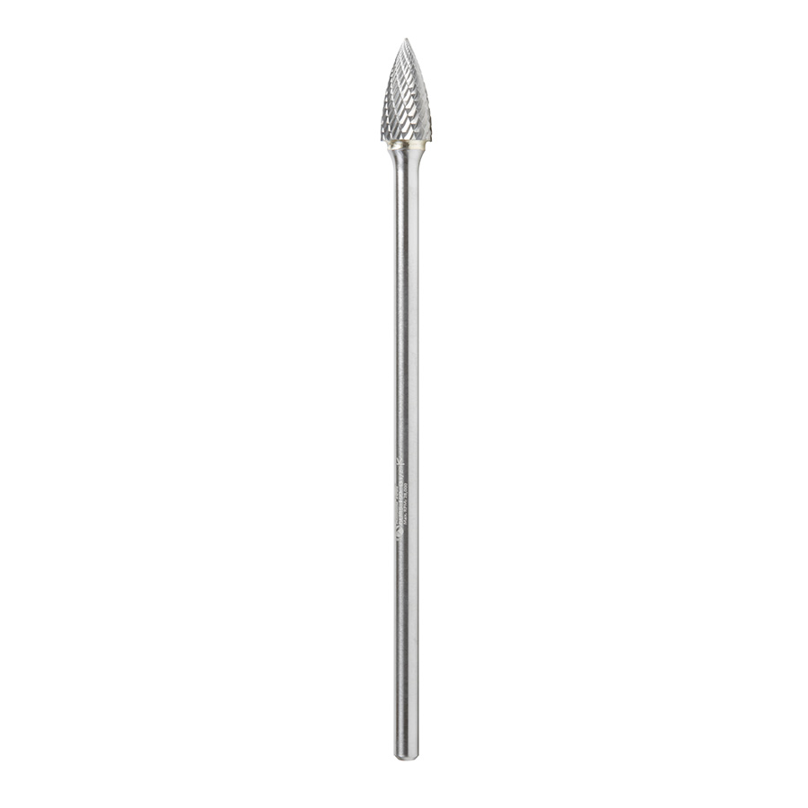 Amana BURS-199 Solid Carbide Pointed Tree Shape 1/2 Dia x 1 x 1/4 Shank Double Cut SG Burr Bit for Die-Grinders