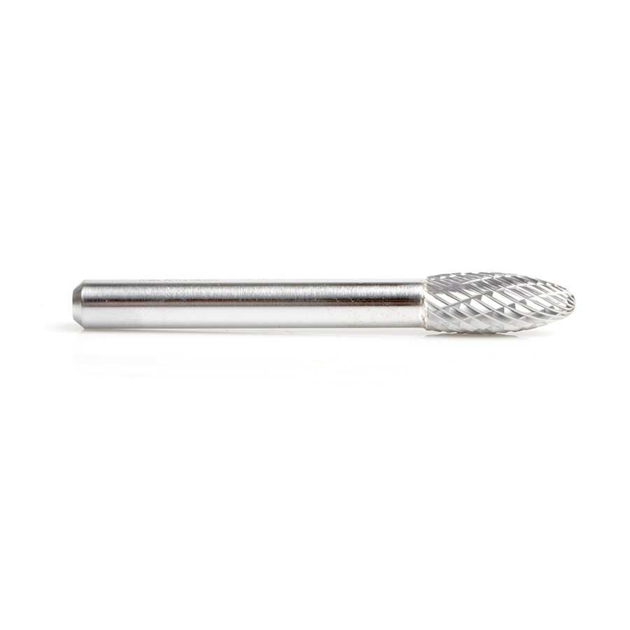 Amana BURS-204 Solid Carbide Flame Shape 5/16 Dia x 3/4 x 1/4 Shank Double Cut SH Burr Bit for Die-Grinders