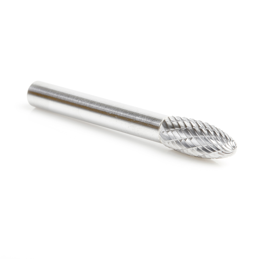 Amana BURS-204 Solid Carbide Flame Shape 5/16 Dia x 3/4 x 1/4 Shank Double Cut SH Burr Bit for Die-Grinders