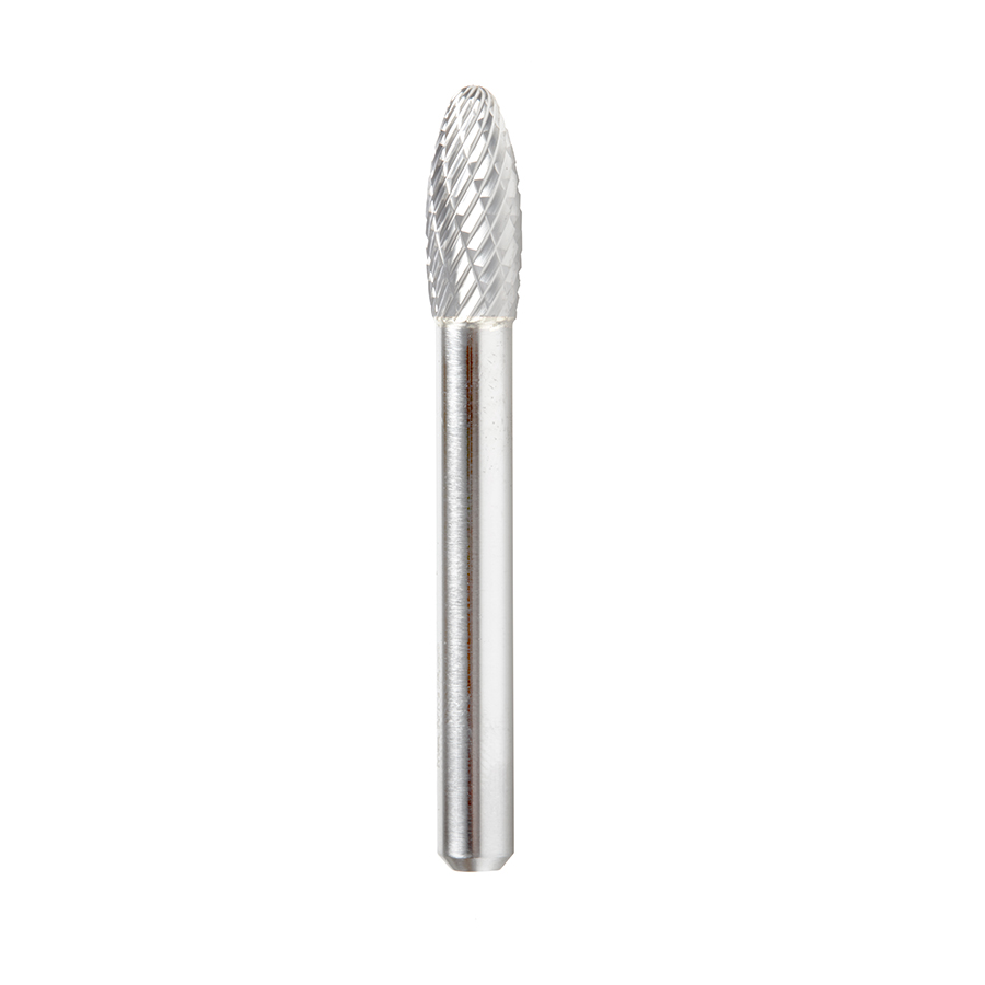 Amana BURS-204 Solid Carbide Flame Shape 5/16 Dia x 3/4 x 1/4 Shank Double Cut SH Burr Bit for Die-Grinders