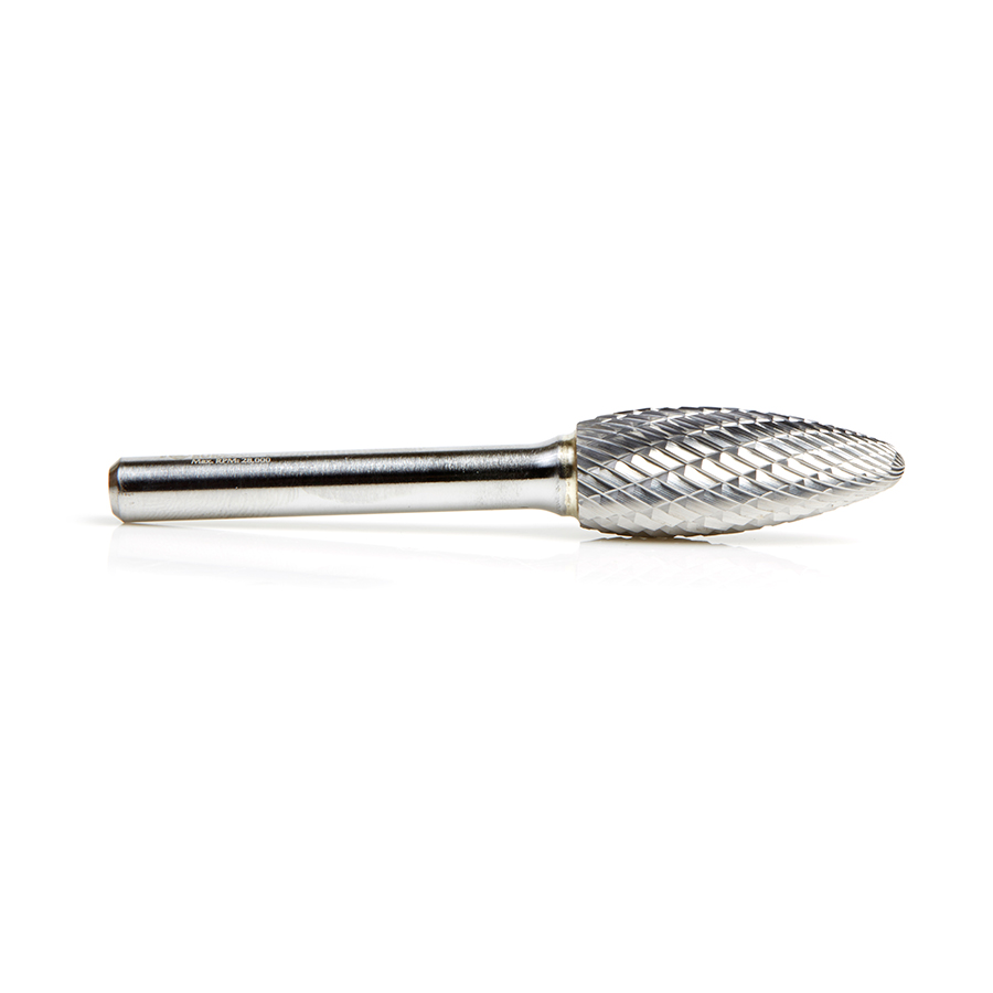 Amana BURS-206 Solid Carbide Flame Shape 1/2 Dia x 1-1/4 x 1/4 Shank Double Cut SH Burr Bit for Die-Grinders