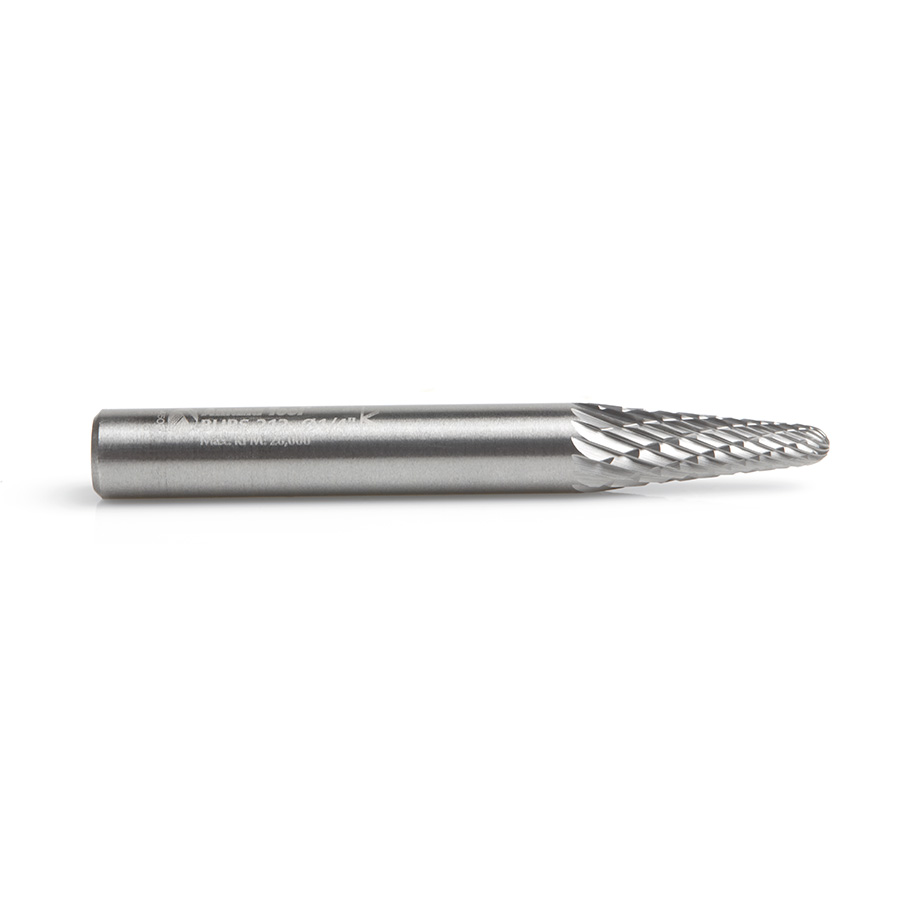 Amana BURS-212 Solid Carbide Radius Cone Shape 1/4 Dia x 5/8 x 1/4 Shank Double Cut SL Burr Bit for Die-Grinders