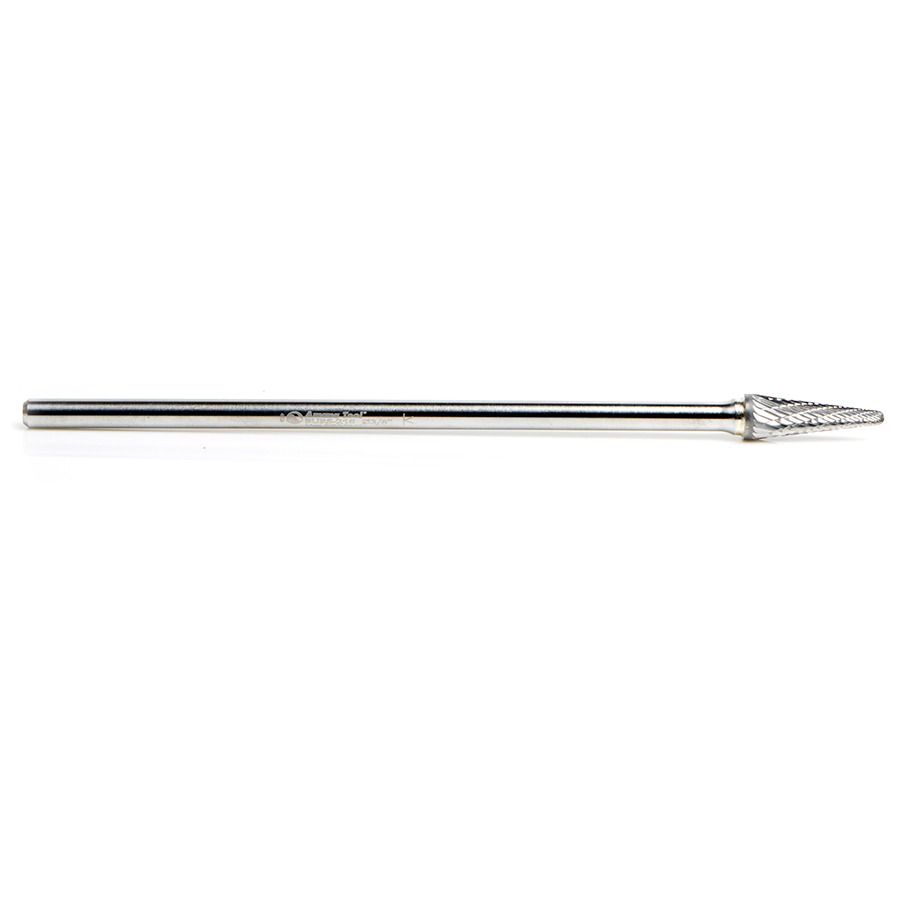 Amana BURS-216 Solid Carbide Radius Cone Shape 3/8 Dia x 1-1/16 x 1/4 Shank Double Cut SL Burr Bit for Die-Grinders