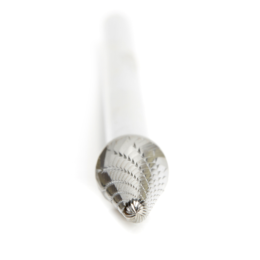 Amana BURS-216 Solid Carbide Radius Cone Shape 3/8 Dia x 1-1/16 x 1/4 Shank Double Cut SL Burr Bit for Die-Grinders