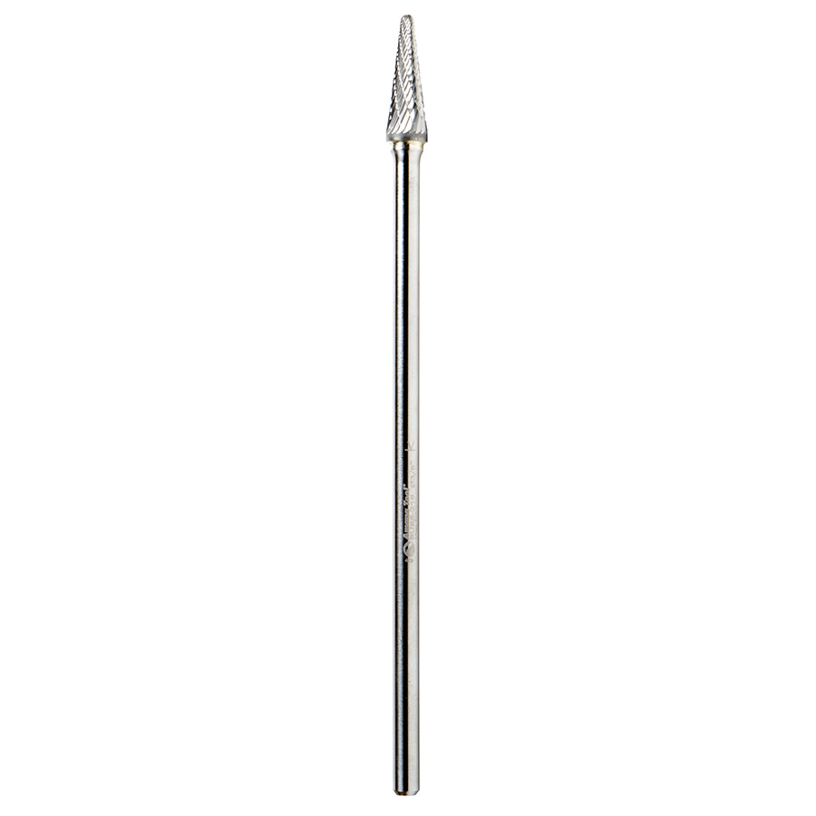Amana BURS-216 Solid Carbide Radius Cone Shape 3/8 Dia x 1-1/16 x 1/4 Shank Double Cut SL Burr Bit for Die-Grinders