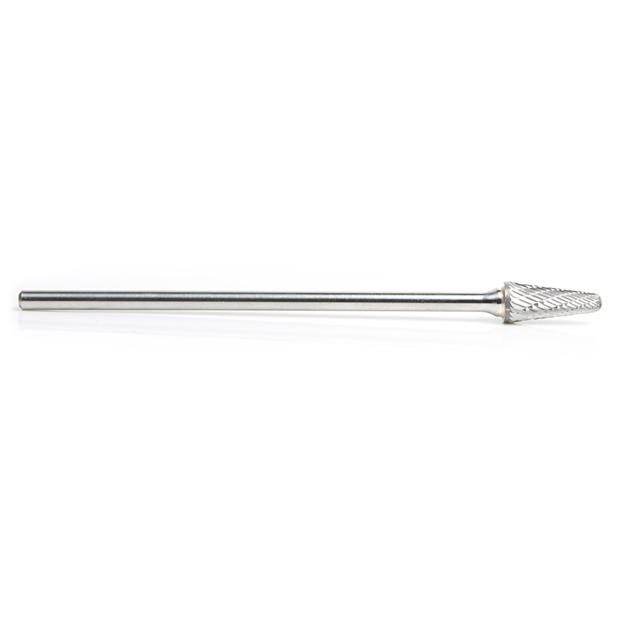Amana BURS-219 Solid Carbide Radius Cone Shape 1/2 Dia x 1-1/8 x 1/4 Shank Double Cut SL Burr Bit for Die-Grinders
